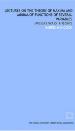 lectures on the theory of maxima and minima of functions of several variables_cover