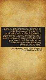 general information for refiners of petroleum regarding tests of lubricating oil_cover