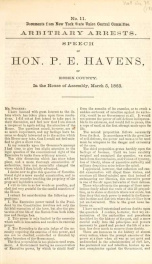 Arbitrary arrests : speech of Hon. P.E. Havens, of Essex County, in the House of Assembly, March 5, 1863_cover