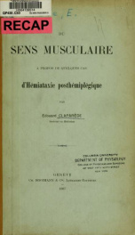 Du sens musculaire à propos de quelques cas d'hémiataxie posthémiplégique .._cover