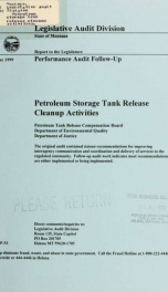 Petroleum storage tank release cleanup activities, Petroleum Tank Release Compensation Board, Department of Environmental Quality, Department of Justice : report to the Legislature, performance audit report_cover