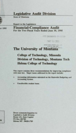 Financial-compliance audit : University of Montana; College of Technology, Missoula; Division of Technology, Montana Tech; Helena College of Technology, for the two fiscal years ended June 30, 1995_cover