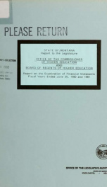 State of Montana, Office of the Commissioner of Higher Education and Board of Regents of Higher Education report on the examination of financial statements_cover