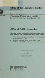 Office of Public Instruction financial-compliance audit for the two fiscal years ended June 30 ... / Office of the Legislative Auditor, State of Montana_cover