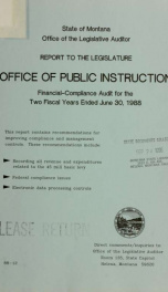 Office of Public Instruction financial-compliance audit for the two fiscal years ended June 30 ... / Office of the Legislative Auditor, State of Montana_cover