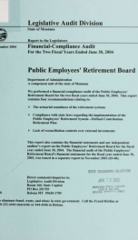 Public Employees' Retirement Board, Department of Administration, a component unit of the state of Montana : financial-compliance audit for the fiscal years ended June 30, 1998-_cover