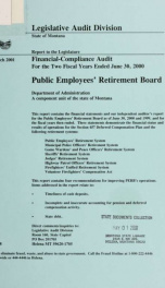 Public Employees' Retirement Board, Department of Administration, a component unit of the state of Montana : financial-compliance audit for the fiscal years ended June 30, 1998-_cover