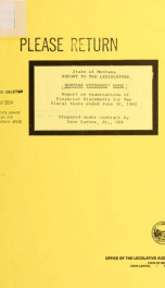 State of Montana, Montana Veterans' Home report on examinations of financial statements for two fiscal years ended June 30, 1982 : report to the Legislature_cover