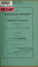Die eigenartigen methoden der chemischen physiologie als entgegnung auf die festreden der herren Leube und Hoppe-Seyler .._cover