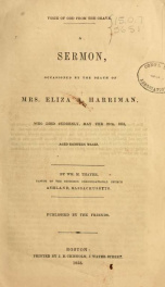 Voice of God from the grave : a sermon, occasioned by the death of Mrs. Eliza A. Harriman, who died suddenly, May the 29th, 1853, aged eighteen years_cover