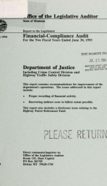 Department of Justice including Crime Control Division and Highway Traffic Safety Division, financial-compliance audit for the two fiscal years ended .._cover