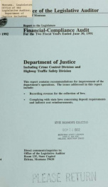 Department of Justice including Crime Control Division and Highway Traffic Safety Division, financial-compliance audit for the two fiscal years ended .._cover