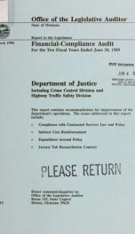 Department of Justice including Crime Control Division and Highway Traffic Safety Division, financial-compliance audit for the two fiscal years ended .._cover