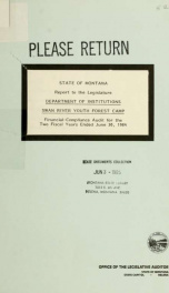 Department of Institutions, Swan River Youth Forest Camp, report to the Legislature : financial compliance audit for the two fiscal years ended June 30, 1984_cover