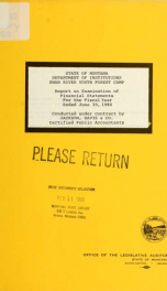 State of Montana, Department of Institutions, Swan River Youth Forest Camp, report on examination of financial statements : for the fiscal year ended June 30, 1980_cover