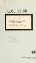 State of Montana, Department of Institutions, Board of Pardons, financial-compliance audit for the two fiscal years ended June 30, 1985 : report to the Legislature_cover