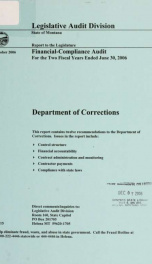 Department of Corrections (formerly Department of Corrections and Human Services) financial-compliance audit for the two fiscal years ended June 30 .._cover