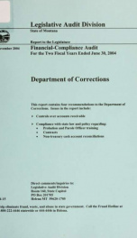 Department of Corrections (formerly Department of Corrections and Human Services) financial-compliance audit for the two fiscal years ended June 30 .._cover