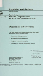 Department of Corrections (formerly Department of Corrections and Human Services) financial-compliance audit for the two fiscal years ended June 30 .._cover