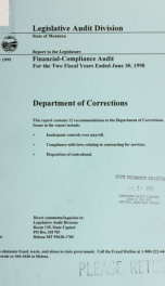 Department of Corrections (formerly Department of Corrections and Human Services) financial-compliance audit for the two fiscal years ended June 30 .._cover