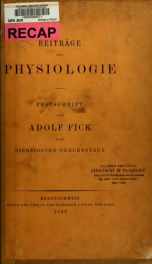 Beiträge zur Physiologie. Festschrift für Adolf Fick zum siebzigsten Geburtstage_cover