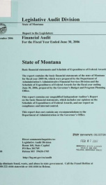 Financial audit for the fiscal year ended ..., State of Montana : report to the legislature 2006_cover