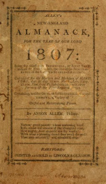 The New-England almanac, for the year of Our Lord ... : calculated for the horizon and meridian of Hartford ... 1807_cover