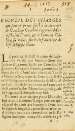 Recveil des charges qui sont au proces faict à la memoire de Conchino Conchini n'agueres Mareschal de France : & à Leonora Galigaj sa vefue, sur le chef du crime de laese Majesté diuine_cover