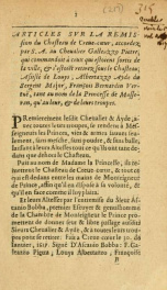 Articles sur la rémission du chasteau de Creve-coeur, accordez par S. A. au chevalier Galleazzo Pietre qui commandoit à ceux qui estoient sortis de la ville, et s'estoient retirez sous le chasteau, assisté de Louys, Albertazzo ayde du sergent major, Franç_cover