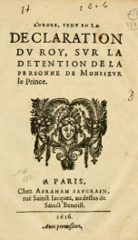 L'Ordre tenv en la Declaration dv Roy, svr la detention de la personne de Monsievr le Prince_cover