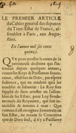 Le Premier Article du Cahier general des deputez du Tiers-Estat de France : assemblez à Paris, aux Augustins. En l'annee mil six cents quinze_cover