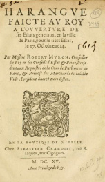 Harangve faicte av Roy a l'ovvertvre de ses Estats generaux : en la ville de Paris, pour le Tiers Estat, le 27. Octobre 1614_cover