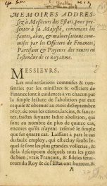 Memoires addressez à messieurs des estats, pour presenter à sa majesté, : contenant les fautes, abus, & maluersations commises par les officiers de finances, partisans & payeurs des rentes en l'estendue de ce royaume_cover