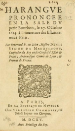 Harangve prononcee en la sale dv petit Bourbon, le 27. Octobre 1614. à l'ouuerture des Estats tenus à Paris_cover