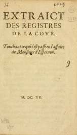 Extraict des Registres de la Covr : touchant ce qui s'est passé en l'affaire de Monsieur d'Espernon_cover