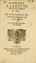 Remerciment a la Royne Regente, Mere du Roy : et a Messieurs les Princes & Seigneurs qui l'ont assistee_cover