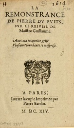 La remonstrance de Pierre dv Pvits, sur le resveil de Maistre Guillaume .._cover