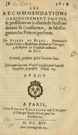 Les recommendations ordinairement faictes, & preschees en la chaire de Soissons : durant sa conference, & messeigneurs les princes presents._cover