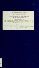 Elizabeth Fisher Gordon : oral history project [1982]_cover