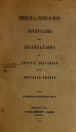 Inventaire des insinuations du Conseil souverain de la Nouvelle-France_cover