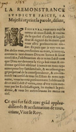 La remonstrance svsdicte faicte, Sa Majesté reprint la parole, disant Messievrs, vous auez ouy la teneur de mon Edict, & entendu la qualité d'iceluy.._cover