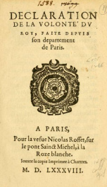 Declaration de la volonté du Roy, faite depvis son departement de Paris_cover