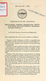 Ordinances of 1984, chapter 34, regulating certain residential rents, evictions and conversions ("rental housing equity ordinance")_cover