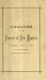 Remarks at the funeral of Mrs. Bigelow, Tuesday, July 11, 1876_cover