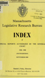 Index of special reports authorized by the General Court, 1900-1988_cover