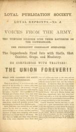 Voices from the army : the western soldiers open their batteries on the Copperheads : the president cordially sustained : the Copperheads fired into with shells, shots, canister, grape, and musketry : no compromise with traitors : the Union forever_cover