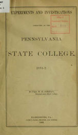 Experiments and investigations conducted at the Pennsylvania state college, 1881-2_cover