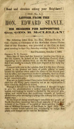 Letter from the Hon. Edward Stanly : his reasons for supporting Gen. Geo. B. McClellan_cover