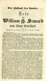 Der Zustand des Landes : Rede des William H. Seward vom Staat New-York ; Gehalten im Senate am 29. Februar 1860_cover