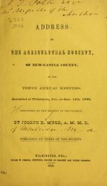 Address to the Agricultural society, of New-Castle County_cover